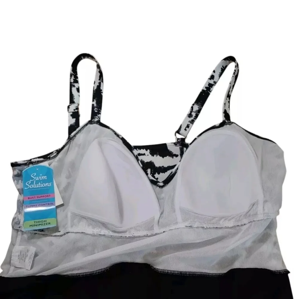 Swim Solutions Tummy Control V-neck One Pc Swimsuit Woman Plus 20 Black Wireless - Picture 7 of 10